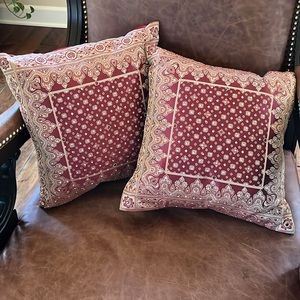 Red Beaded Throw Pillows (2 ct) Mughal Embellished Boho Decor bollywood desi